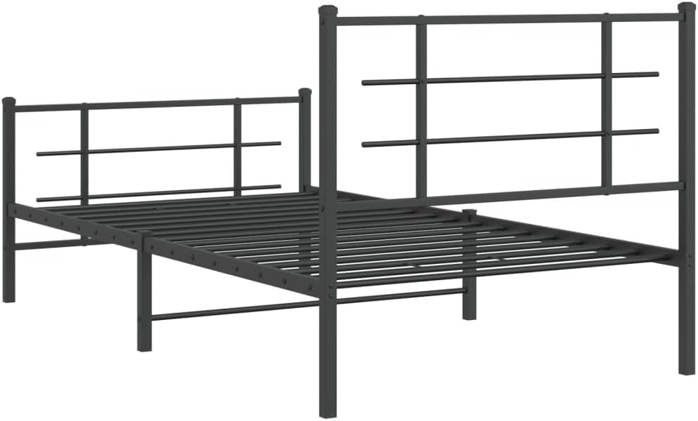 Metal Bed Frame Queen Size with Footboard Black 39.4'x78.7' Sturdy Steel Platform Bedframe Underbed Storage Space for Bedroom