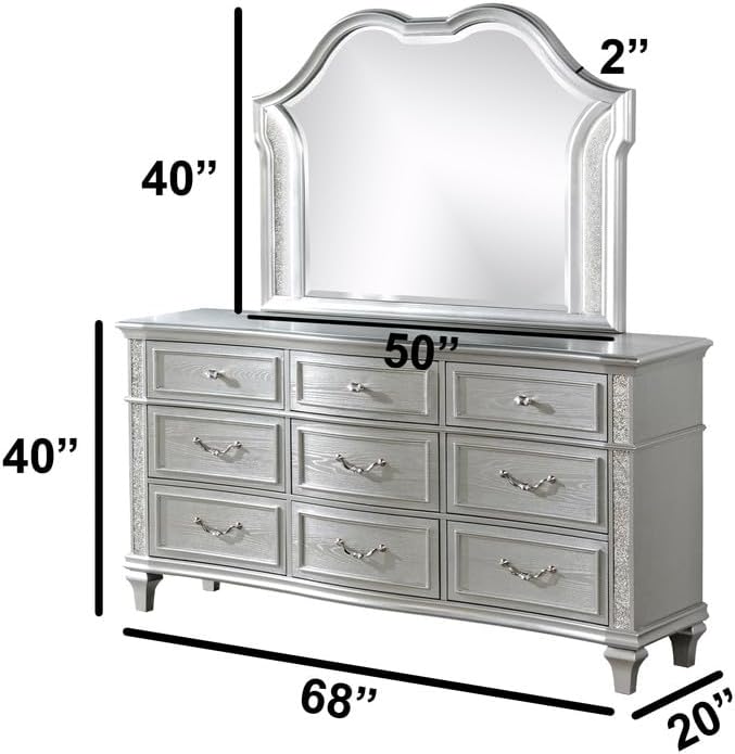 Best Quality Furniture Silver Embossed Wood Bedroom Set with King Panel Bed