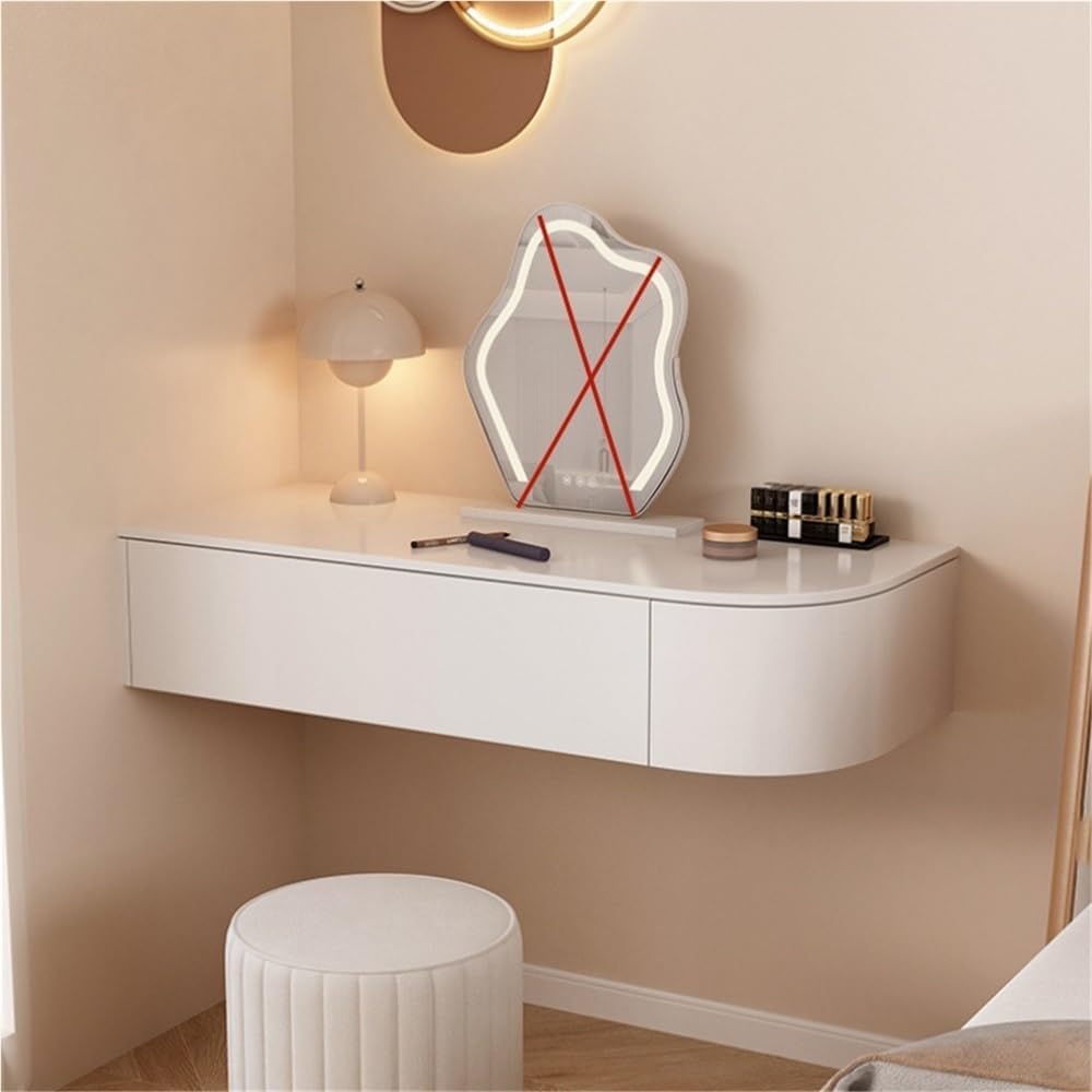 Corner Floating Desk with Drawers, Floating Vanity Makeup Table, Small Wall Mounted Floating Dressing Table, Modern White Vanity for Bedroom, Bathroom(A)
