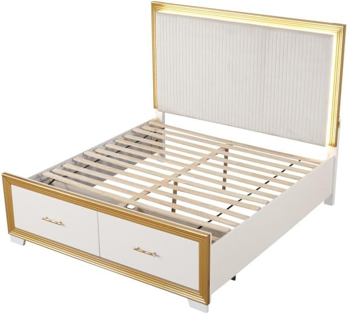 4-Piece King Bedroom Set with Wood & Gold Finish - Contemporary Style
