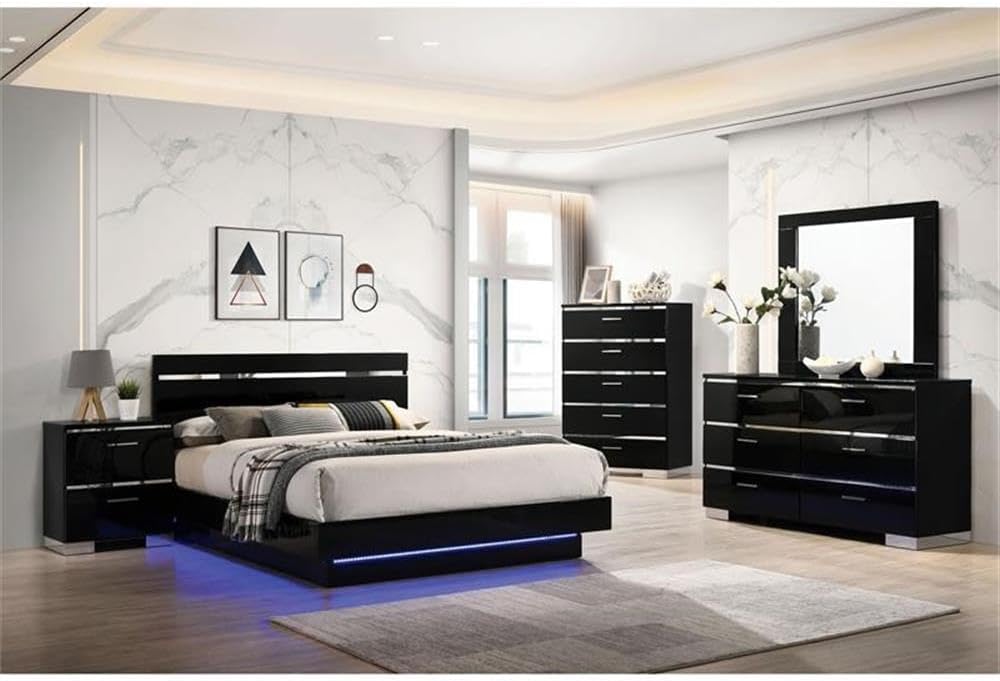 Furniture of America Malva 3pc Black Wood Bedroom Set-Cal King + 2 Nightstands