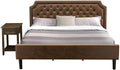 Pemberly Row 2-Piece Wood King Bedroom Set, Faux Leather Bed & Nightstand, USB Ports & Outlets, Brown/Jacobean Finish, Mid-Century Style, Sturdy Frame, Easy Assembly
