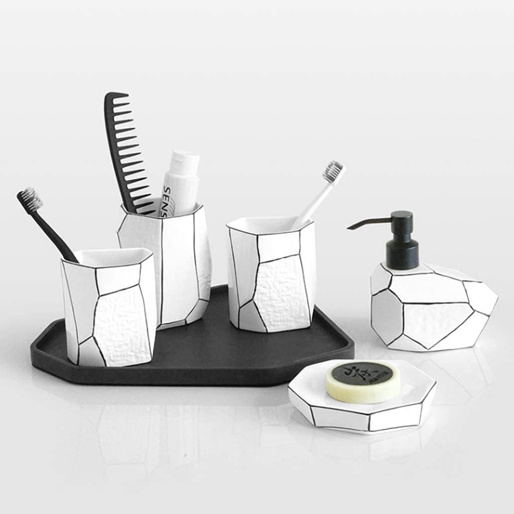 Vanity Bathroom Decor, Ceramics Bathroom Accessories Set Soap Dispenser/Toothbrush Holder/Tumbler/Soap Dish Creative Home Gift Housewarming Gift(5pcs)