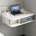 Floating Writing Desk with Storage Drawers Wall-Mounted Computer Table Hanging Corner Vanity Table Rounded Corners for Room Space Saver(White Left,80 cm)