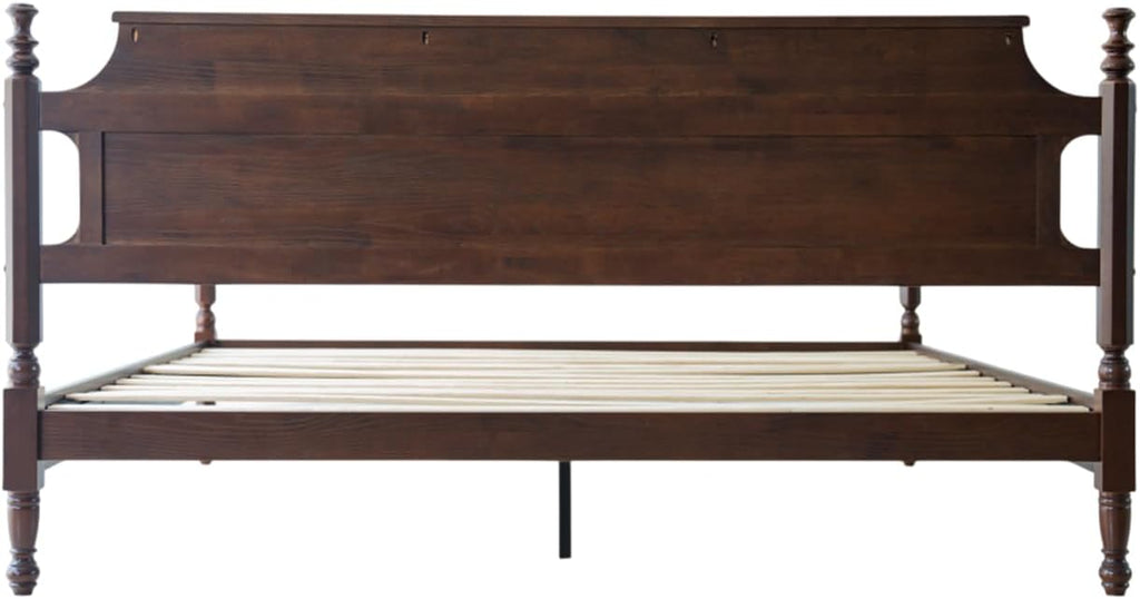 Solid Wood King Size Platform Bed Frame with Headboard & Footboard, 12 Strong Slats Base, Metal Legs, No Box Spring Needed, Easy Assembly, Anti-Noise & Slip-Free, Dark Roast Oak Finish, ROK-32