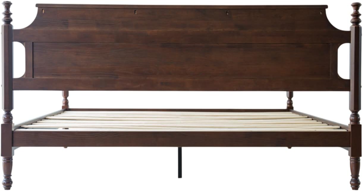 Solid Wood King Size Platform Bed Frame with Headboard & Footboard, 12 Strong Slats Base, Metal Legs, No Box Spring Needed, Easy Assembly, Anti-Noise & Slip-Free, Dark Roast Oak Finish, ROK-32