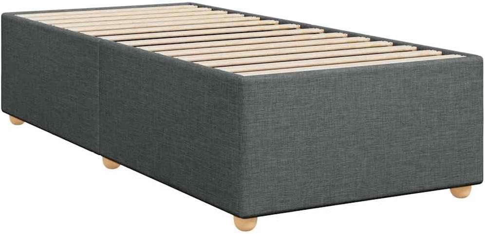 Twin XL Bed Frame Dark Grey 100% Polyester Plywood Engineered Wood Modern Upholstered Platform with Built-in Slats for Mattress Support