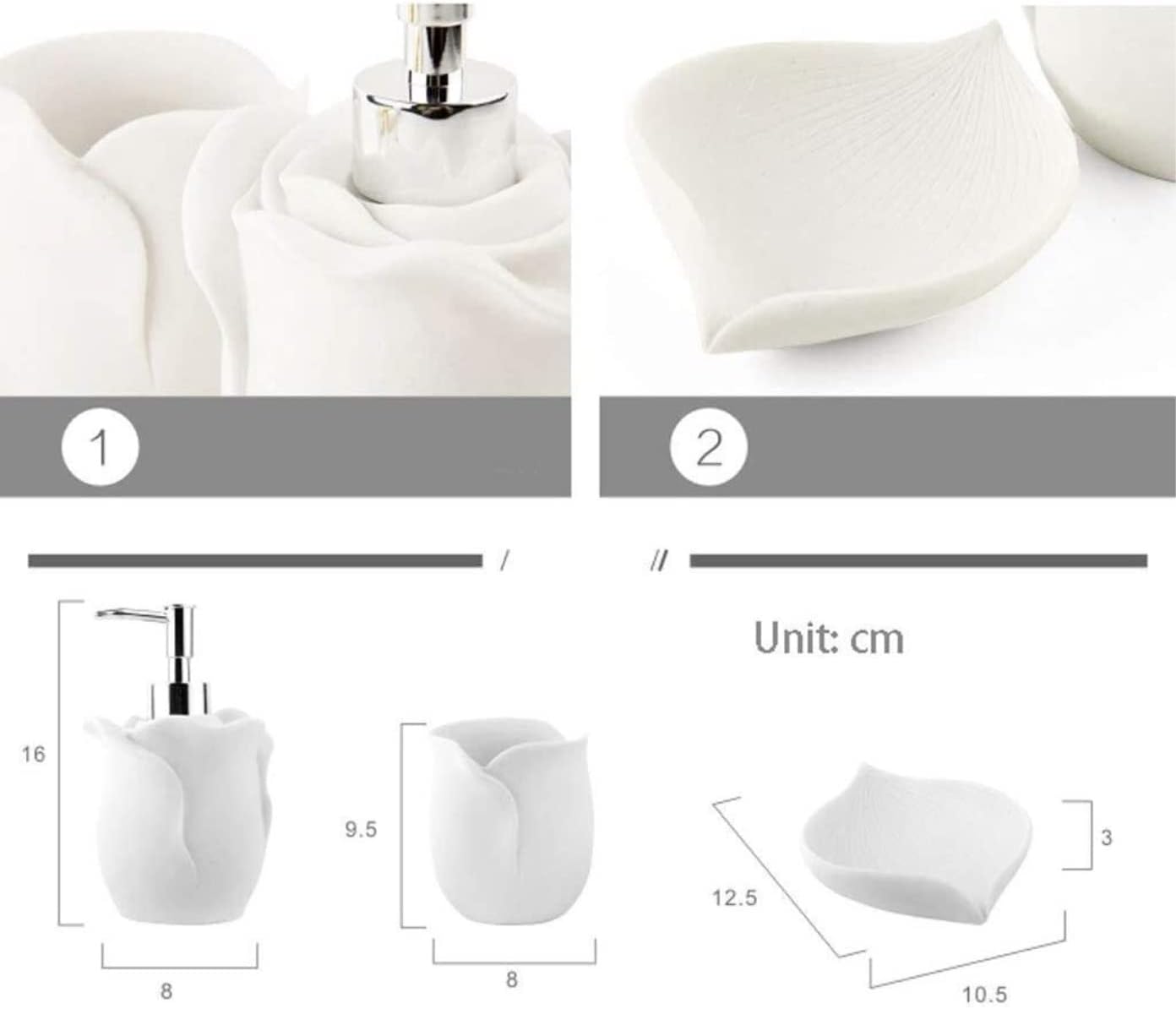 Vanity Bathroom Decor, Bathroom Accessory Set 4pc Bath Accessory Set Soap Dish Lotion Dispenser Tumbler Bathroom Set Modern Design Housewarming Gift(Rose)