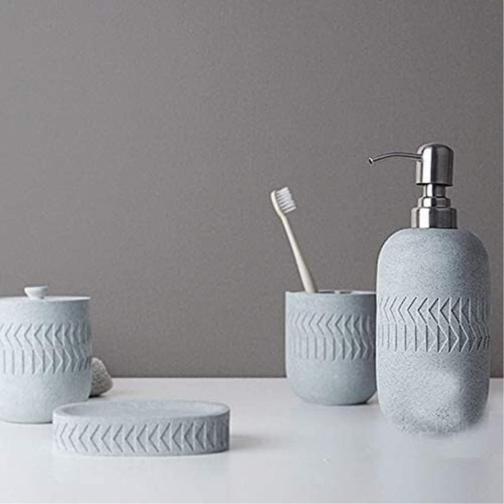 Vanity Bathroom Decor, Bathroom Accessory Set 4 Piece Bath Ensemble Nordic Triangle Pattern Bath Set Wash Decoration for Gift Housewarming Gift(Green)
