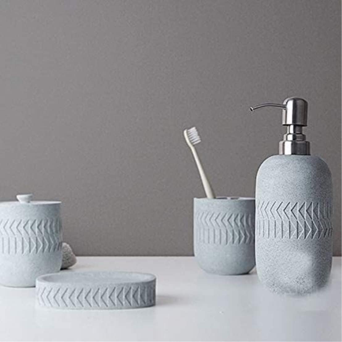 Vanity Bathroom Decor, Bathroom Accessory Set 4 Piece Bath Ensemble Nordic Triangle Pattern Bath Set Wash Decoration for Gift Housewarming Gift(Green)