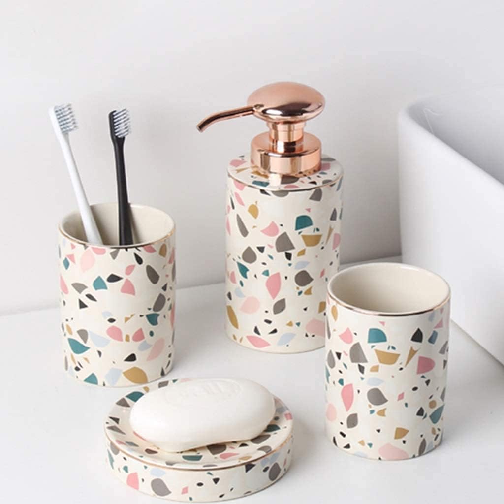 Vanity Bathroom Decor, Modern Bathroom Accessories Set Creative European Wash Cup Bathroom Accessories Kit Bathroom Soap Dispenser Set Housewarming Gift(A)