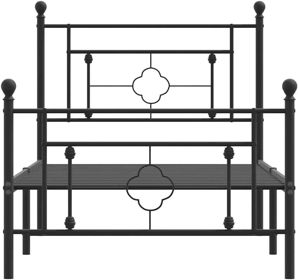 Twin Metal Bed Frame with Footboard Black Sturdy Steel Platform Bed Frame Underbed Storage Space No Mattress Needed for Bedroom