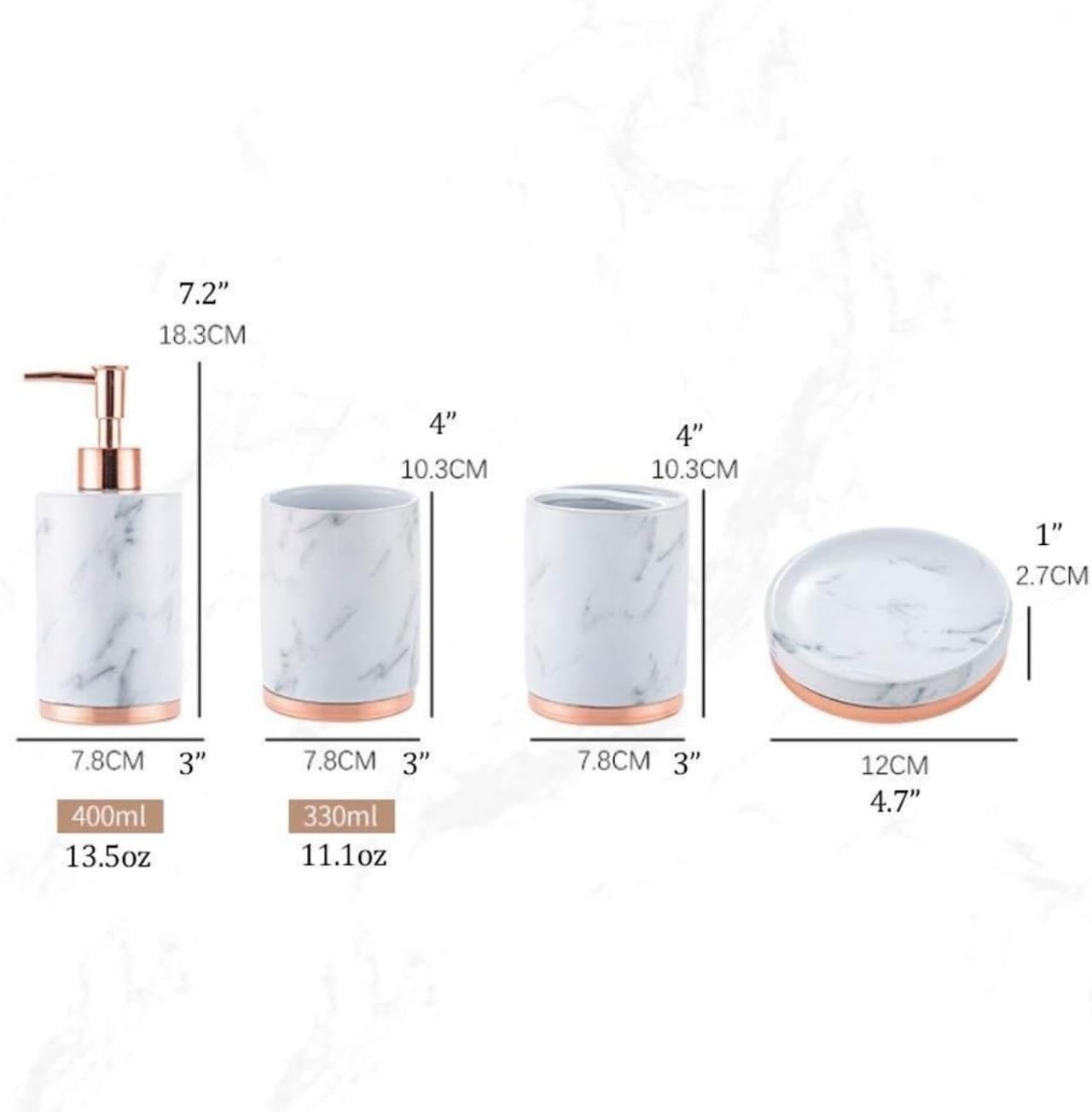 Vanity Bathroom Decor, 5 Piece Bathroom Accessory Set with Metal Base Marble Pattern Bathroom Sets Accessories Soap Dispenser Housewarming Gift