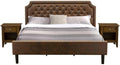 Pemberly Row 3-Piece Wood King Bedroom Set, Brown & Walnut Finish, Platform Bed Frame with Faux Leather Upholstery and Solid Wood Slats, Includes 2 Nightstands, Traditional or Contemporary Bedroom