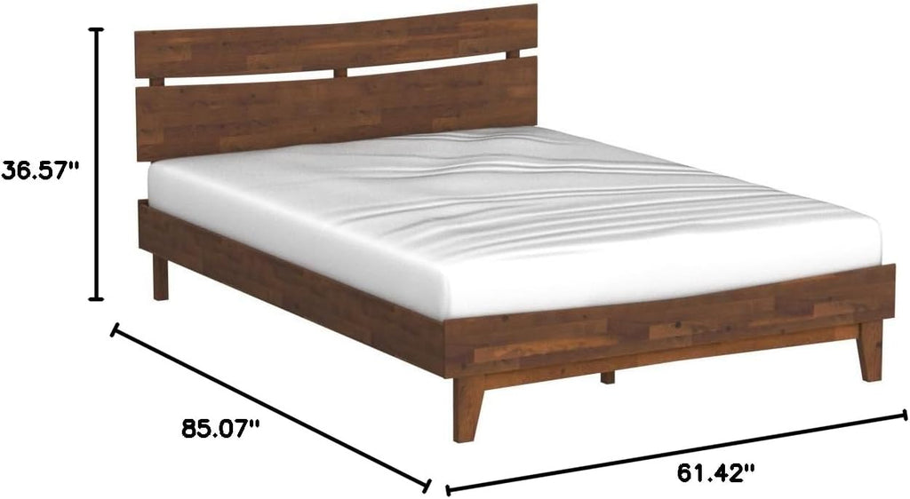 Acacia Aurora Bed Frame with Headboard 100% Solid Wood Platform Bed, Scandinavian Bed Style with All Mattresses, Non-Slip and Noise-Free, 30 Mins Assembly, Queen Size Bed Frame Caramel