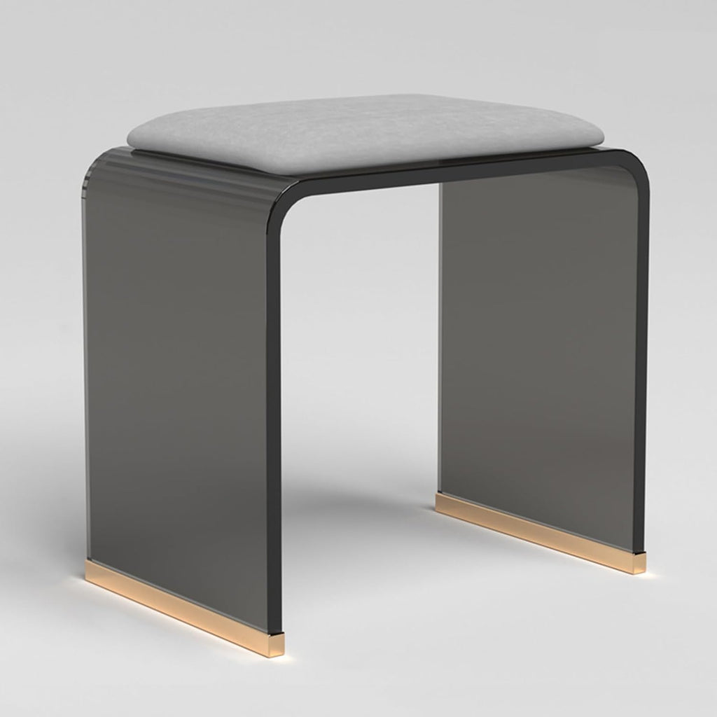 Clear Acrylic Stool with Velvet Cushion, Modern Padded Vanity Dressing Stool, Small Entryway Bench for Bedroom Room Living Room Office, No Assembly Required(H45cm/17.7in, Black+Grey)