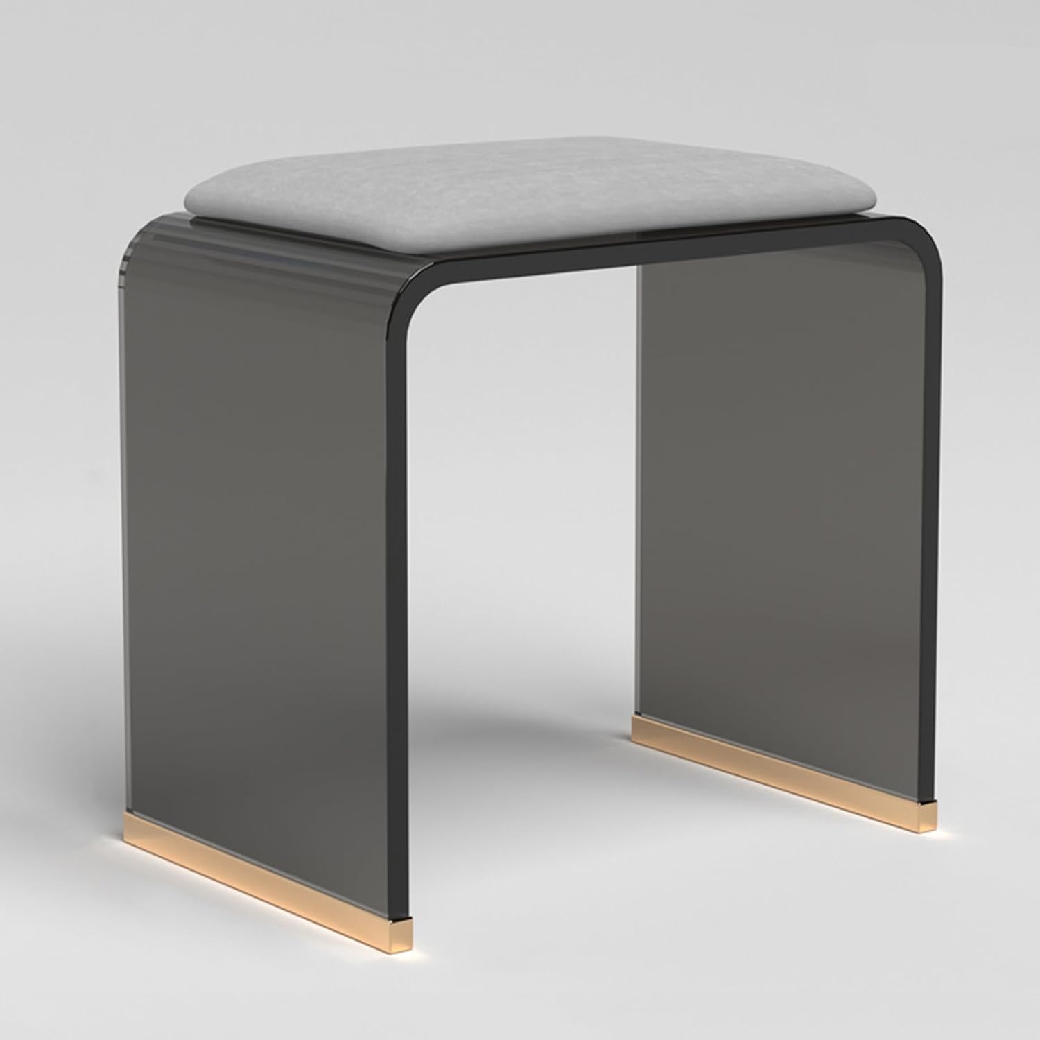 Clear Acrylic Stool with Velvet Cushion, Modern Padded Vanity Dressing Stool, Small Entryway Bench for Bedroom Room Living Room Office, No Assembly Required(H45cm/17.7in, Black+Grey)