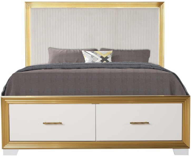 4-Piece King Bedroom Set with Wood & Gold Finish - Contemporary Style