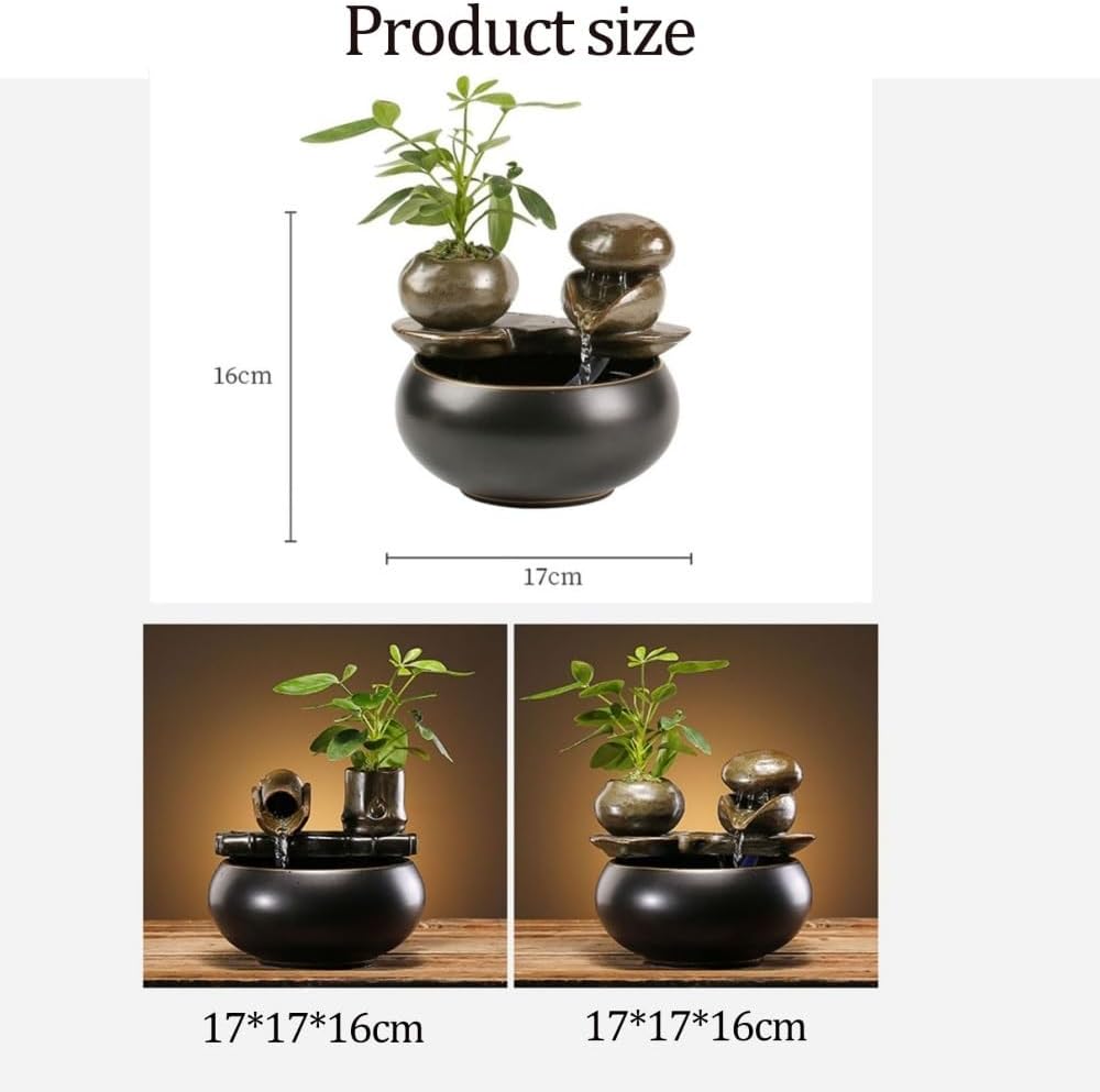 Ceramic Small Tabletop Fountain, Outdoor Feng Shui Zen Water Fountain, Cycle Waterfall Fountain Eagle-Beak Water Outlet Design for Table Desk Office Patio, 6.69'(A)