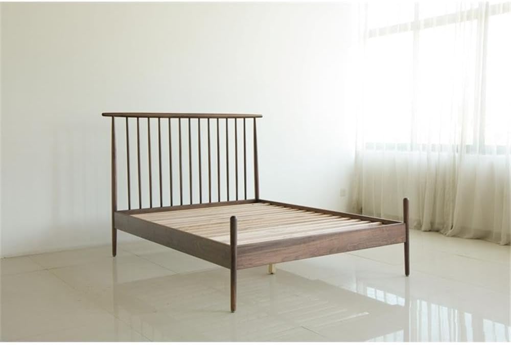 Pemberly Row Midcentury Queen Bed Set, Solid American Walnut Wood, Black Walnut Finish, Spindle Headboard, Sturdy Post Legs, Includes 2 Nightstands, Elegant Bedroom Furniture for Relaxation