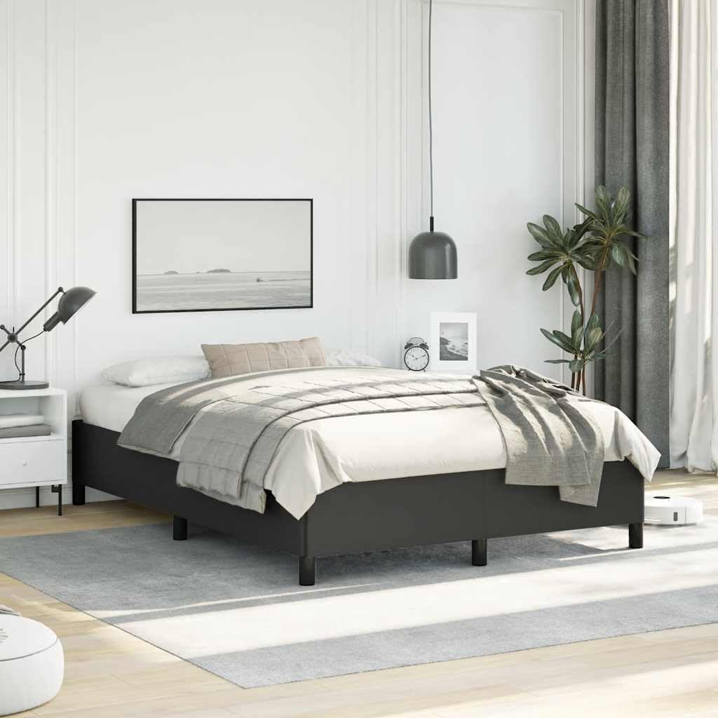 Black Faux Leather Full Bed Frame with Plywood and Engineered Wood Construction, Modern Minimalist Design for Bedroom, Durable Support Structure and Easy Maintenance Surface
