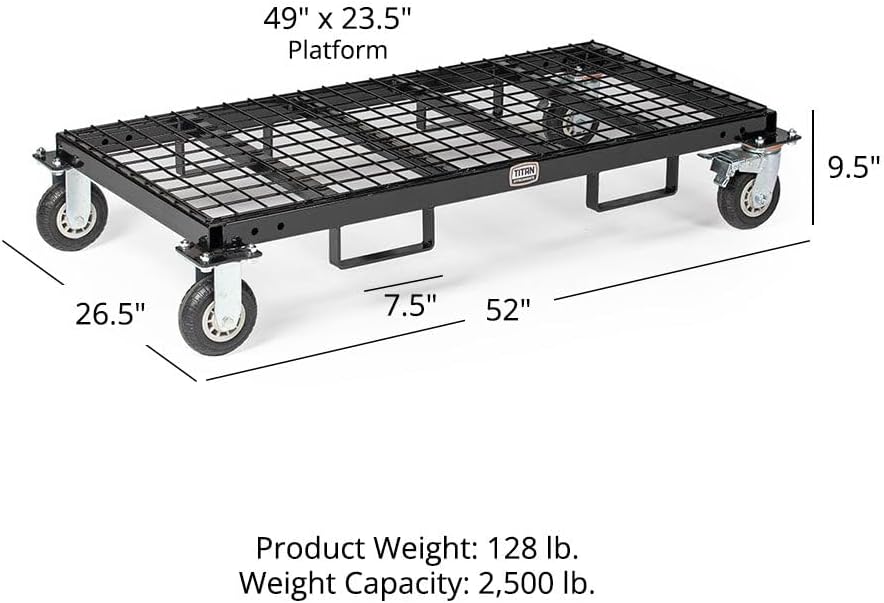 Titan Attachments Heavy-Duty Rolling Platform Base with Fork Pockets and Locking Caster Wheels, 2,500 LB Capacity, Industrial Mobile Roller Dolly for Warehouses, Storerooms, Shipping Facilities