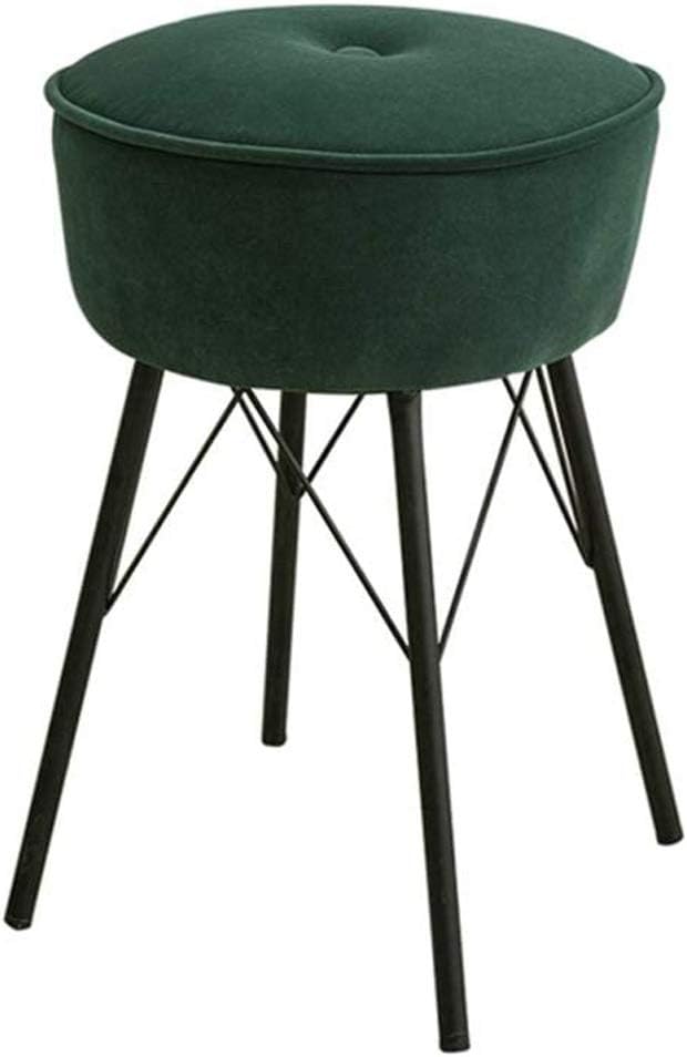 BTZHY Vanity Chair,Makeup Stool，for Bathroom Bedroom Dresser, Round Modern Fabric Vanity Bench Footstool/K Green