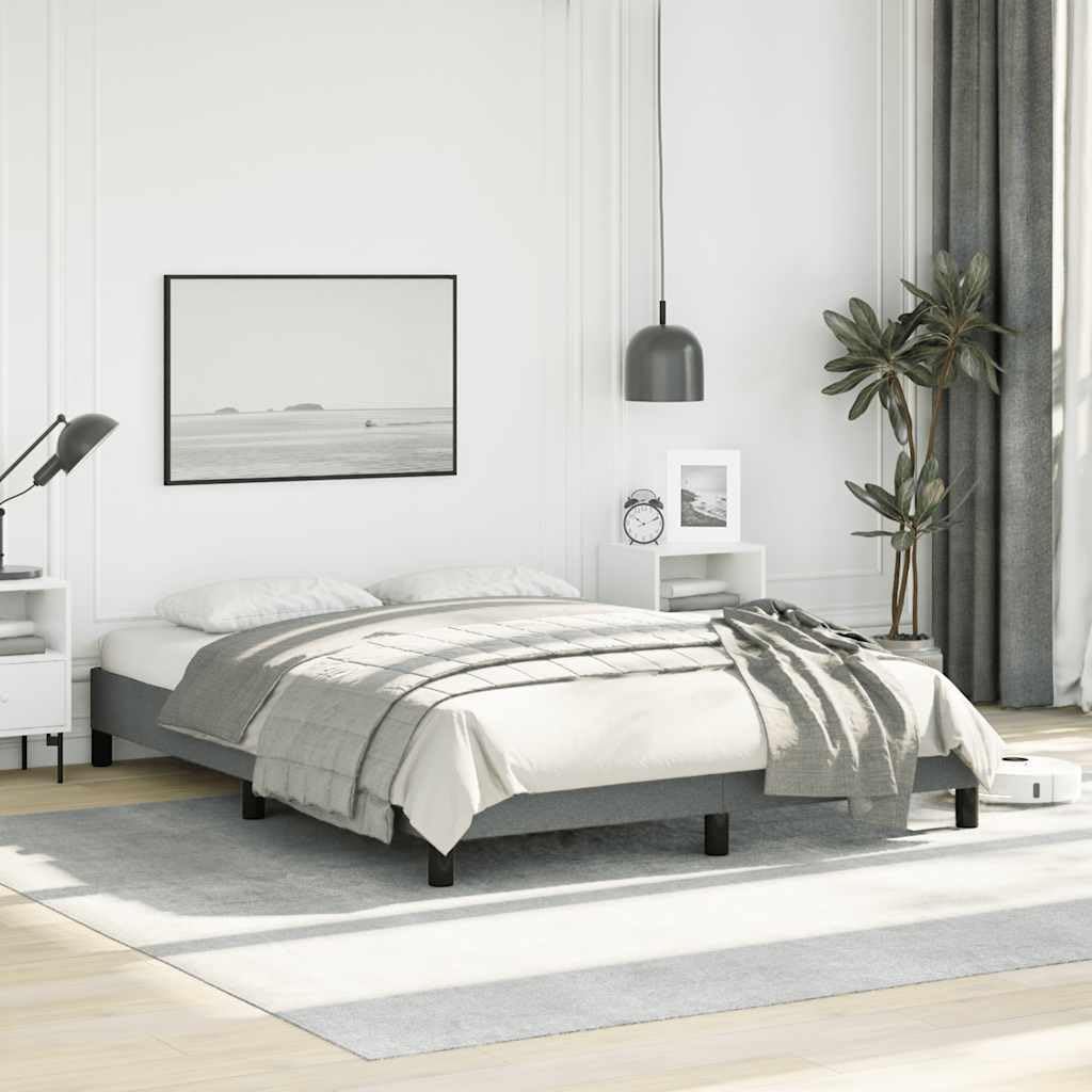 Full Bed Frame with Upholstered Platform Base Dark Gray Fabric Bedframe No Box Spring Needed Sturdy Slatted Support for Bedroom Furniture