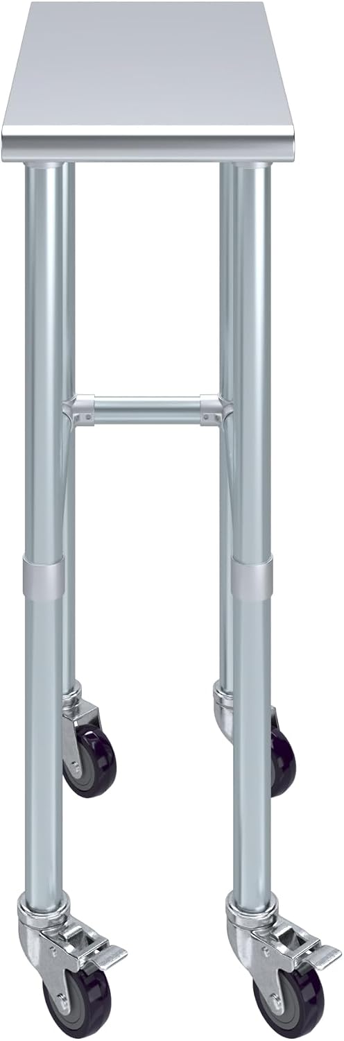 AmGood Stainless Steel Work Table Open Base & Wheels | Work Station | Metal Work Bench (Stainless Steel Work Table Open Base + Casters, 12' Long x 24' Deep)