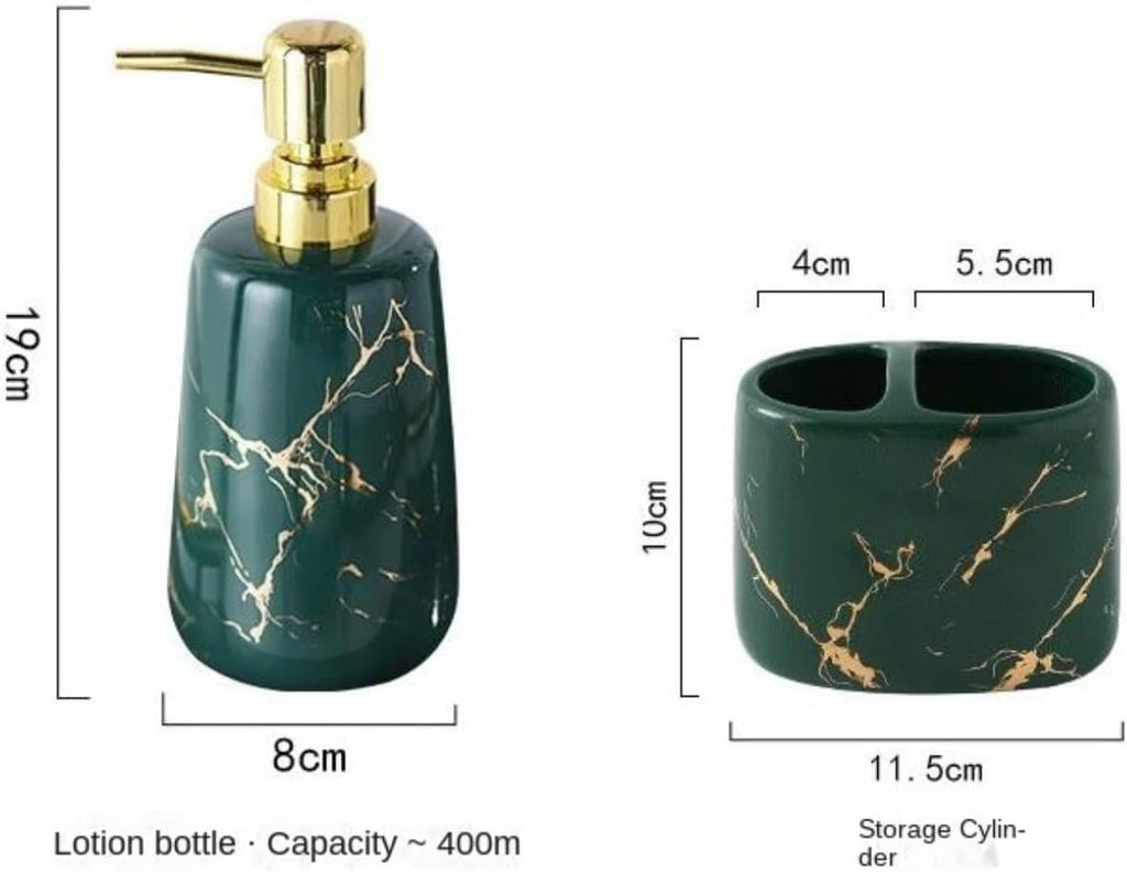 Vanity Bathroom Decor, 5 Piece/Set Soap Dispenser Bathroom Accessories Set Ceramic Marble Pattern Bathroom Accessories Set Housewarming Gift(Black)