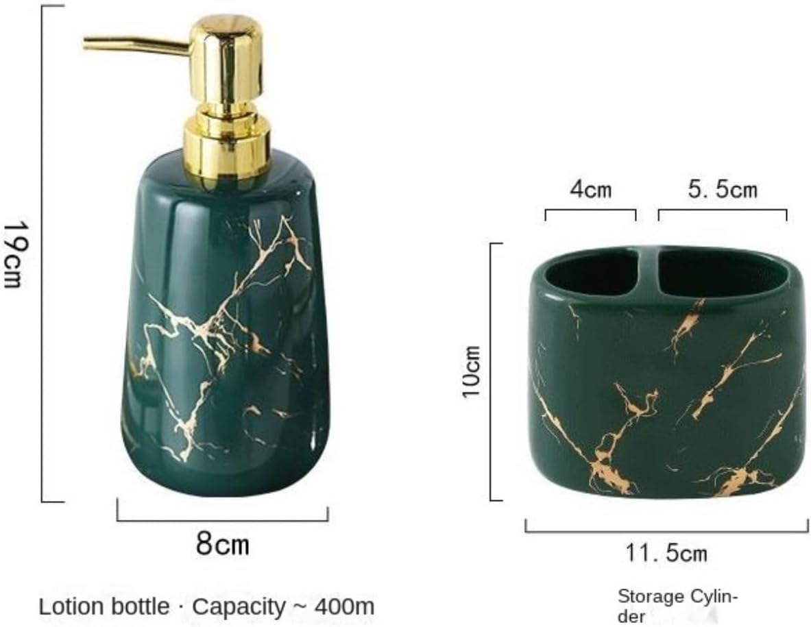 Vanity Bathroom Decor, 5 Piece/Set Soap Dispenser Bathroom Accessories Set Ceramic Marble Pattern Bathroom Accessories Set Housewarming Gift(Black)