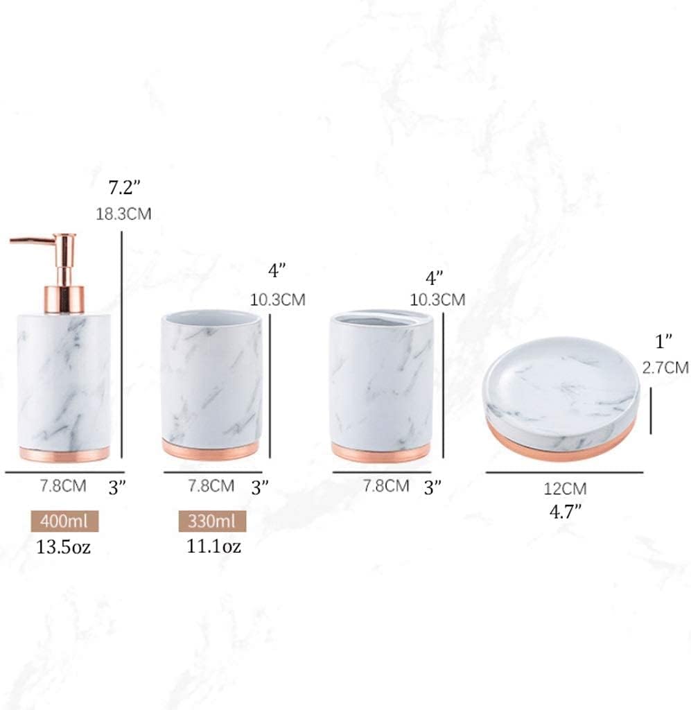 Vanity Bathroom Decor, Bathroom Accessory Set with Metal Base, 5 Piece Marble Pattern Bathroom Sets Accessories Soap Dispenser Soap Dish Housewarming Gift