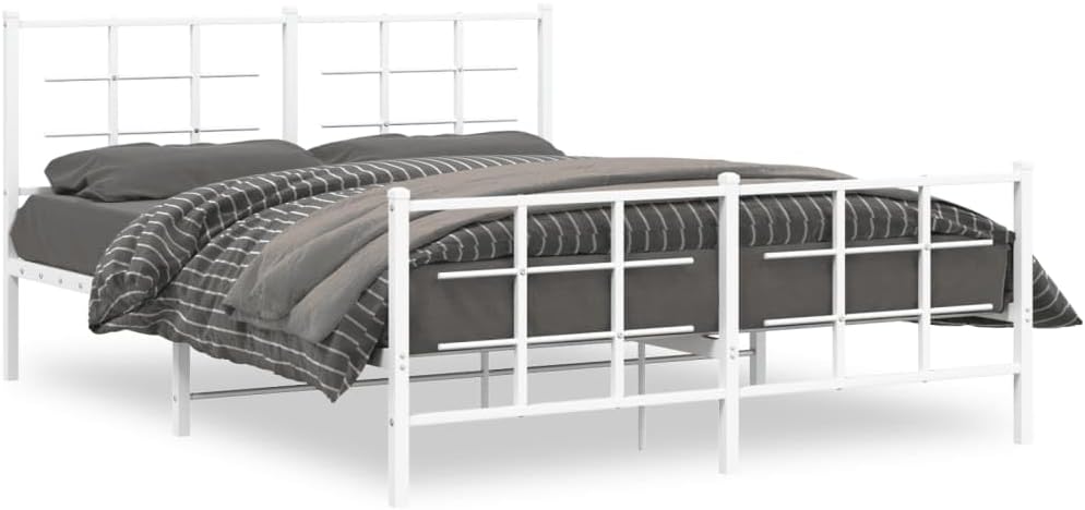 White Metal King Size Bed Frame Heavy-Duty Steel Construction Rectangular Modern Sleek Finish for Bedroom Furniture