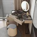 Vanity Corner Dressing Table Set,Vanity Desk with Led Dressing and Stool,Clear Tempered Glass Countertop,Vanity Desk with 4 Drawers,for Women,Stool Not Included