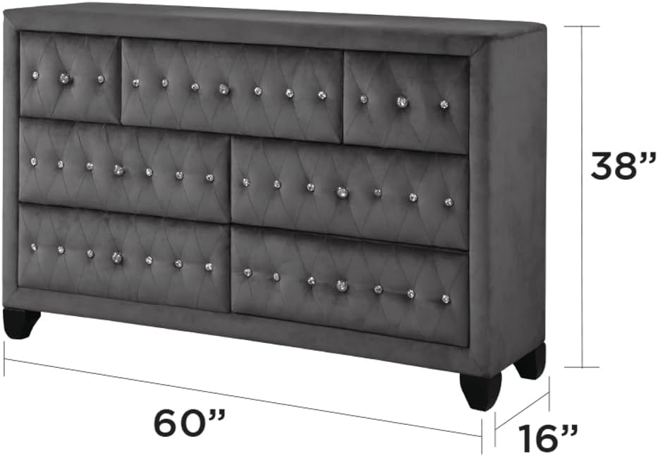 Modern Bedroom Set with Built-in TV Storage & Electric Fireplace - Gray Upholstered 4-Piece Queen Bed Set for Home Office & Small Space Living - Complete Bed Frame Dresser Nightstand Mirror Se