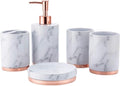 Vanity Bathroom Decor, 5 Piece Bathroom Accessory Set with Metal Base Marble Pattern Bathroom Sets Accessories Soap Dispenser Housewarming Gift