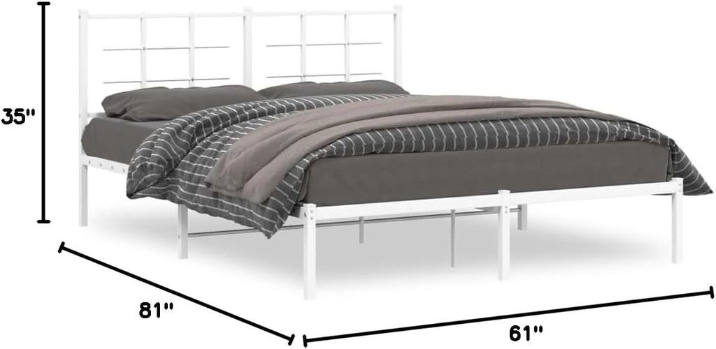 Metal Bed Frame with Headboard Queen Size Platform Bed Frame Steel Construction White 59.1'x78.7' Underbed Storage Space for Bedroom Furniture