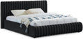 Pemberly Row Contemporary King Bed, Black Velvet Upholstery, 89' W x 91' D x 38' H, Channel Tufted Headboard and Footboard, Modern Bedroom Furniture