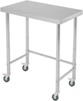Stainless Steel Table, 18'x32'x35' Utility Work Tables, Commercial Kitchen Prep Table with Locking Casters and Open Base Single Tier, for Restaurant, Garage, Workshop, Silver