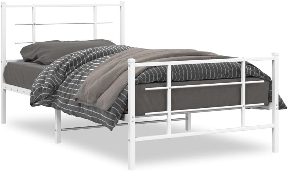 Steel Twin Bed Frame White Rectangular Modern Design with Underbed Storage for Bedroom