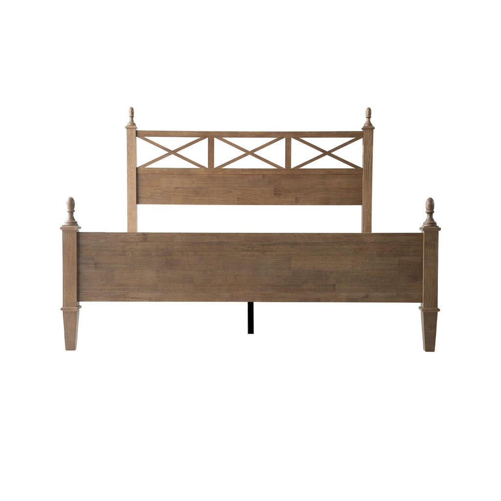 Queen Size Platform Bed Frame, Solid Wood with Headboard & Footboard, Center Metal Legs, 12 Strong Slatted Base, Anti-Noise & Slip-Free, Easy Assembly, No Box Spring Needed, Barnwood Finish RIQ-30