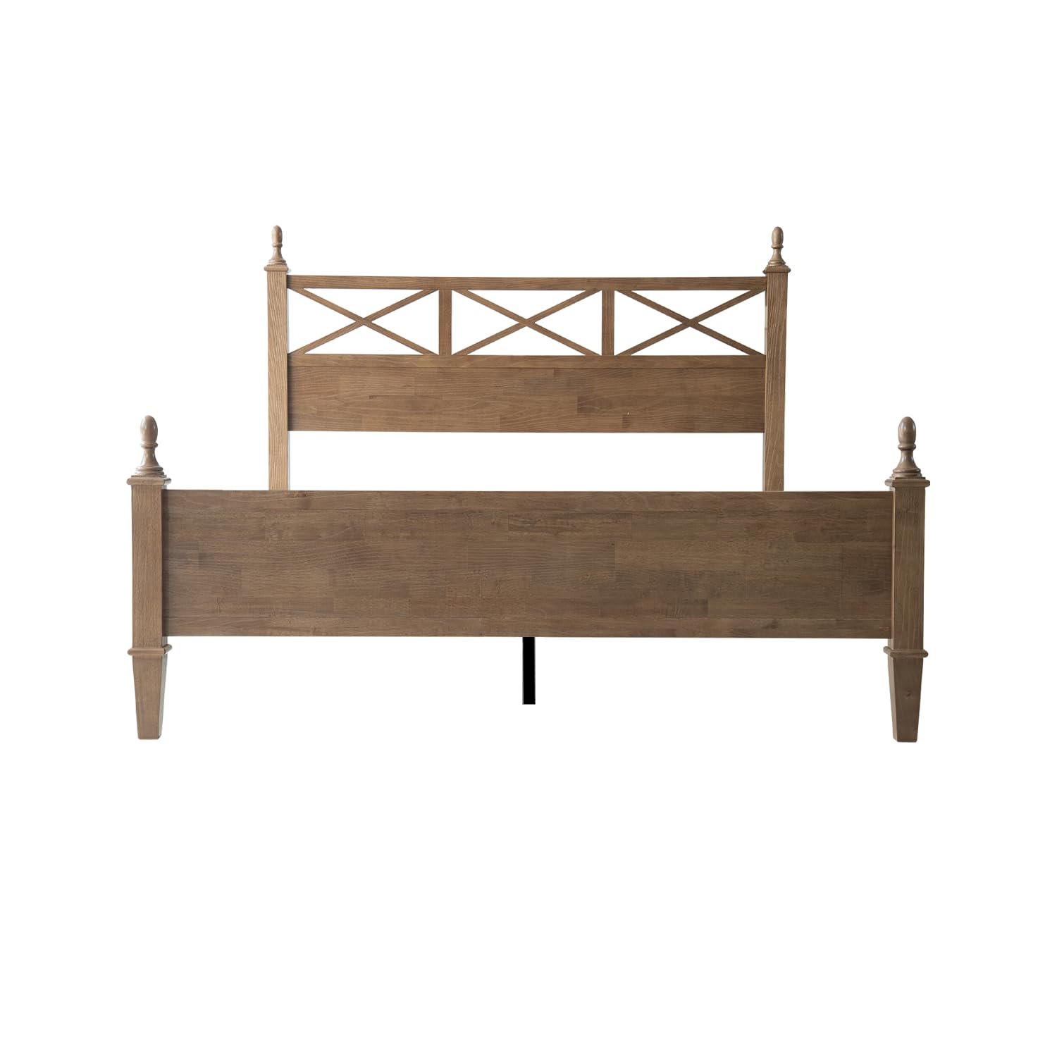 Queen Size Platform Bed Frame, Solid Wood with Headboard & Footboard, Center Metal Legs, 12 Strong Slatted Base, Anti-Noise & Slip-Free, Easy Assembly, No Box Spring Needed, Barnwood Finish RIQ-30