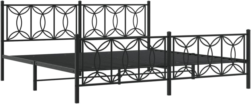 Queen Bed Frame with Footboard Black 76'x79.9' Steel Platform Bed Frame for Bedroom, Sturdy Metal Slats & Underbed Storage Space