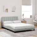 Full Size Upholstered Bed Frame with Headboard Light Gray Velvet Platform Bed Frame Modern Waved Design Wooden Slats Sturdy Support for Bedroom Furniture