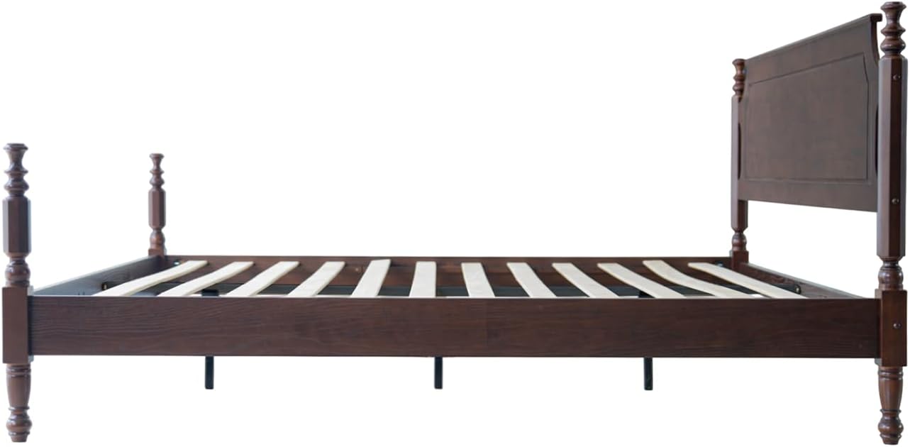 Solid Wood King Size Platform Bed Frame with Headboard & Footboard, 12 Strong Slats Base, Metal Legs, No Box Spring Needed, Easy Assembly, Anti-Noise & Slip-Free, Dark Roast Oak Finish, ROK-32