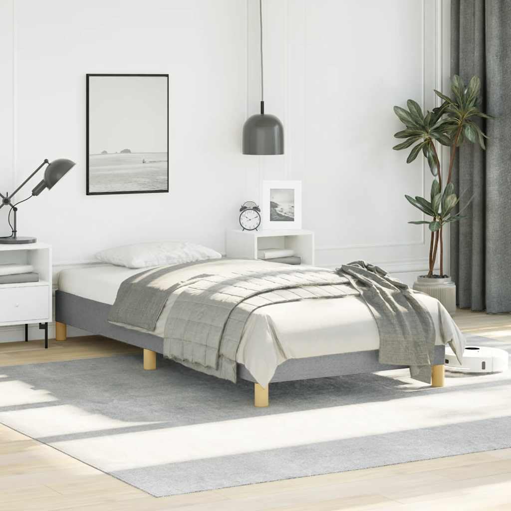 Light Grey Twin Fabric Bed Frame with Modern Design, Breathable Polyester Upholstery and Sturdy Support, Easy Assembly, Solid Engineered Wood Construction for Bedroom