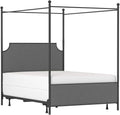 Starlight Canyon Home Queen Size Canopy Bed Frame with Upholstered Headboard, Matte Black Metal Frame with Soft Gray Accents for Elegant Bedroom Settings