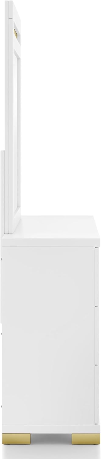 Furniture of America Ansten Modern Wood 6-Piece Platform Bedroom Set with Gold Trim, Underbed LED, Dust Proof Cases, Bracketed Metal Legs, No Box Spring Needed, Twin, White