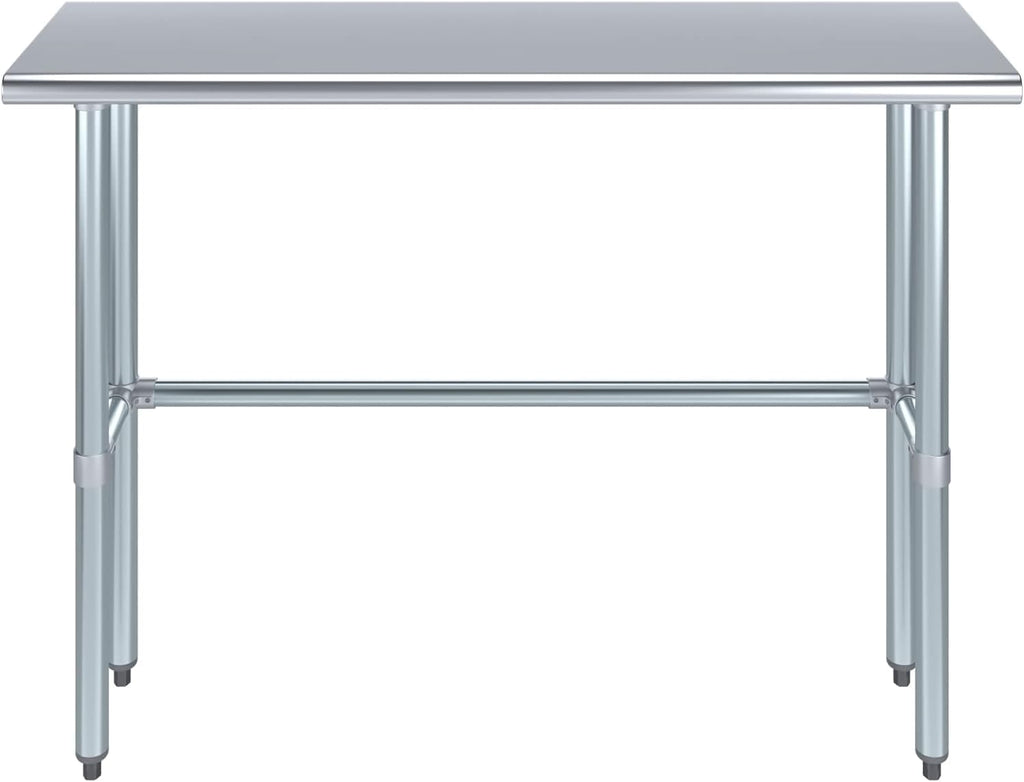 48' x 14' Open Base Stainless Steel Work Table – NSF Certified Narrow Commercial Utility Table with Galvanized Legs for Kitchens, Labs & Food Trucks