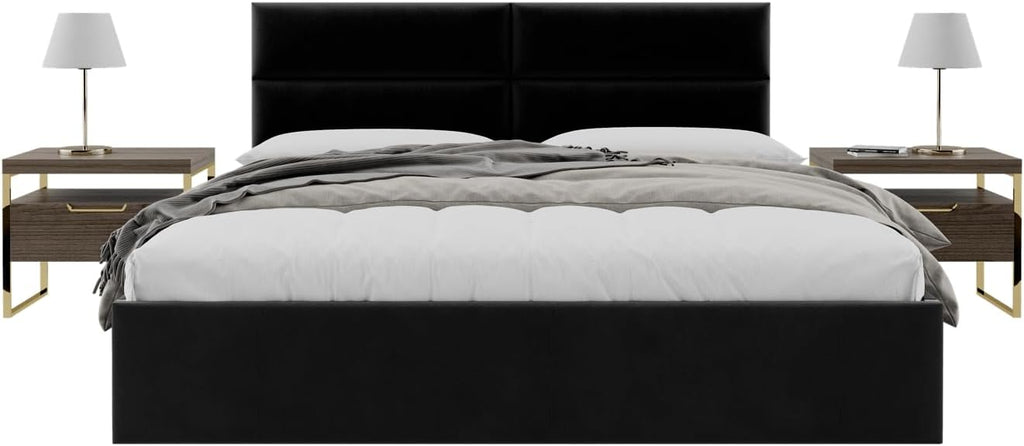 Vänt Upholstered Wall Panels - King/Cal King Size Wall Mounted Velvet Headboards - Velvet Black - Twin/King - Set of 4 Panels (Each Individual Panel 39'x11.5')